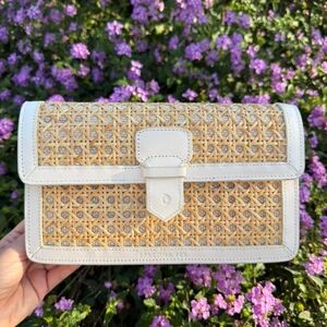 Spartina 449 White and Tan Cane Woven Clutch